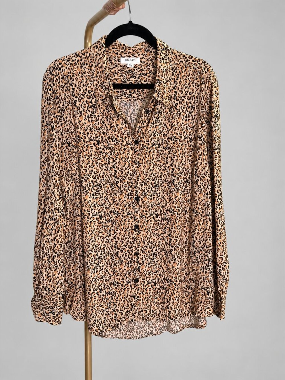 ON 34TH Leopard Print Button-Up Shirt Long Sleeve Viscose Blouse Plus Size 2X